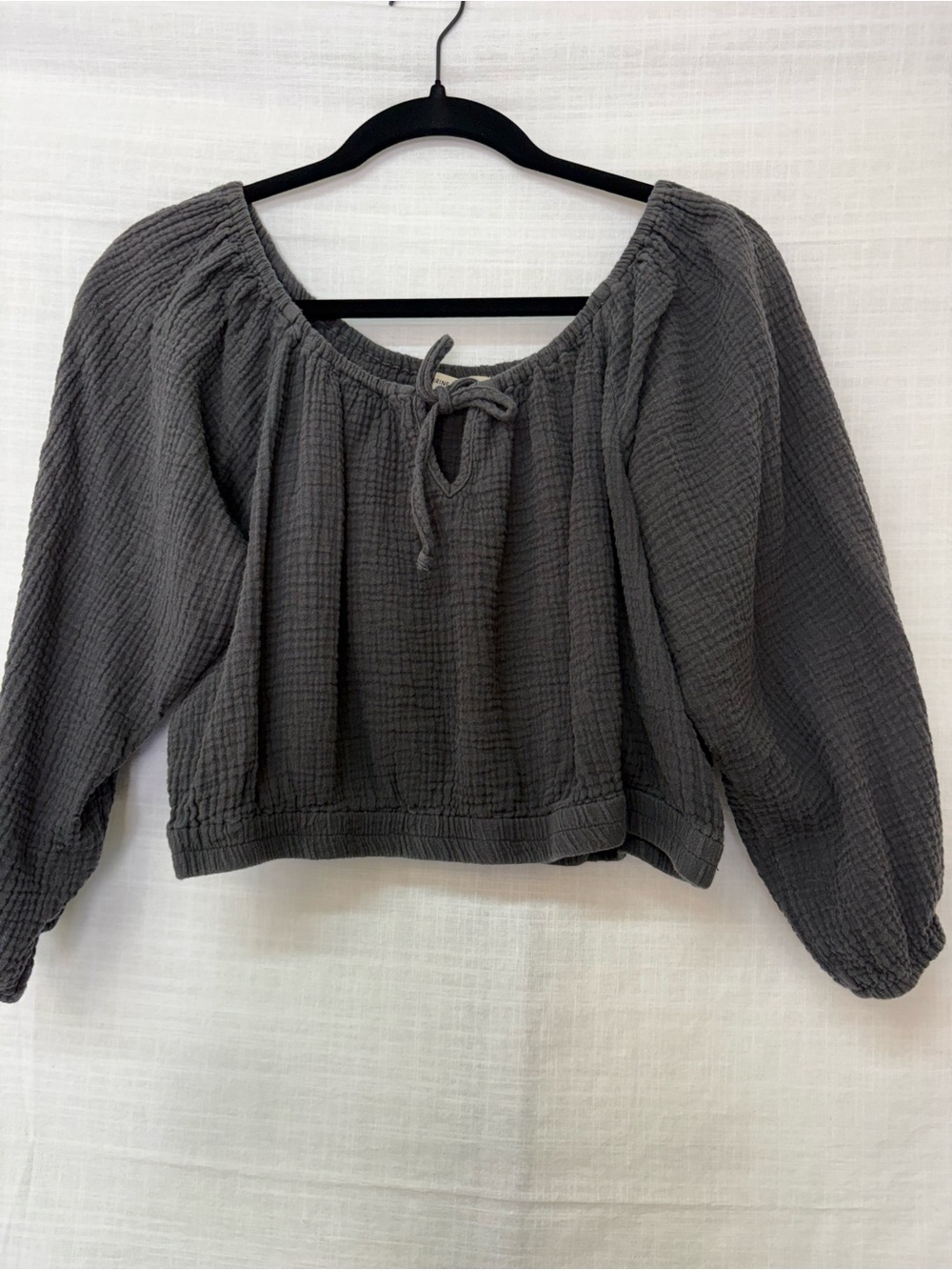 Marine Layer Tiana Double Cloth Cropped Cotton Blouse Medium Long Sleeve Size L
